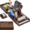 Bamboo Bath Tray, Adjustable Retractable Bath Caddy, Can Hold Books, Tablets, Mobile Phones, Aromatherapy, Wine Glasses, Suitable For Most Wooden Bathtub Tray, Brown