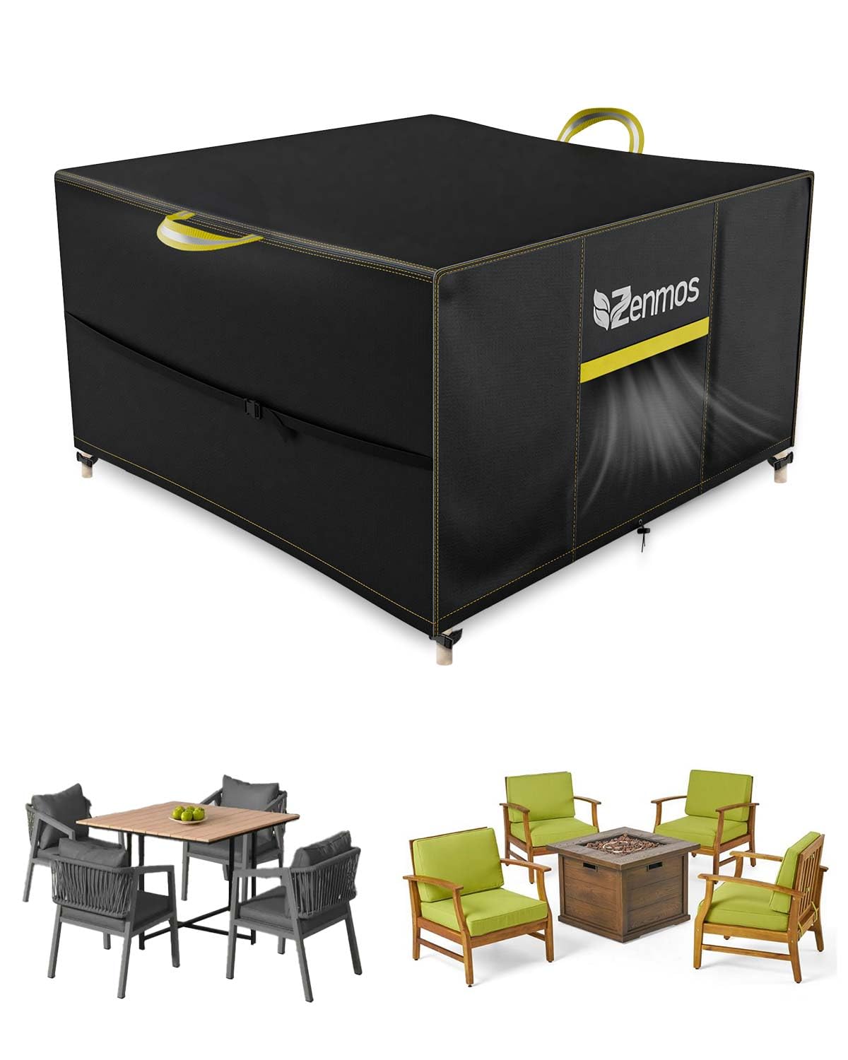 Zenmos Garden Furniture Covers Outdoor Waterproof with Air Vent, 420D Heavy Duty Oxford Fabric, for Patio Table, Chair, Rattan Sofa, Garden, Square 200*200*90cm