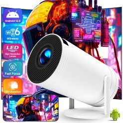 IqiGiik Wireless Home Movie Projector with Android 12, 180° Rotation, 3.3meter Giant Screen, Compatible with Laptop, Smartphone, PC - Ideal for Halloween, Christmas, Birthday Gifts, Home Theater Projector|Modern Projector|Wireless Connectivity